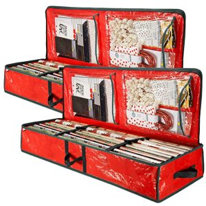 2PCS Wrap Storage Bag Waterproof Underbed Storage Organizer with Reinforced Handles Large Wrapping Paper Storage Box Holiday Accessories for Paper Tags & Bows