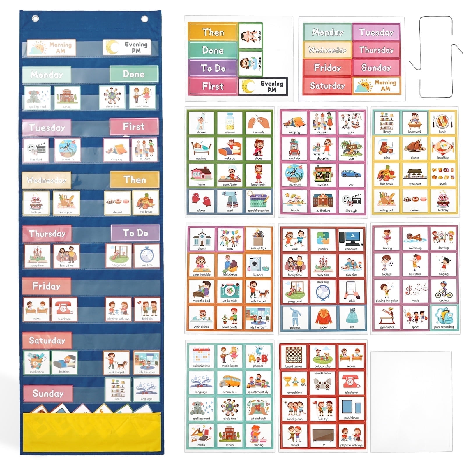 Hvxrjkn Visual Schedule for Kids,Magnetic Weekly Planner Board Toddlers Bedtime Routine Chart with 137 Cards for Home School,42.91*13.78in