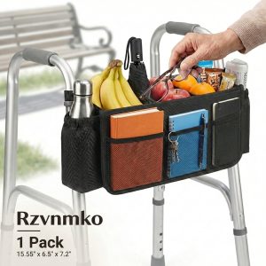 Upgrade Walker Basket with Cup Holder Foldable Walker Storage Bag for Seniors with Big Capacity & Never Tipping Over