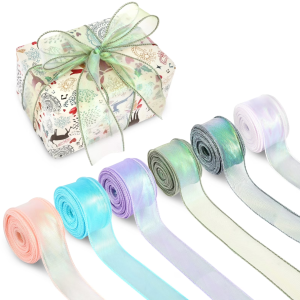 Toorise 6 Rolls Organza Ribbon for Gift Wrapping 1.57in per Roll Iridescent Sheer Present Ribbon in 6 colors for Bouquet Crafts DIY Decor (复制)