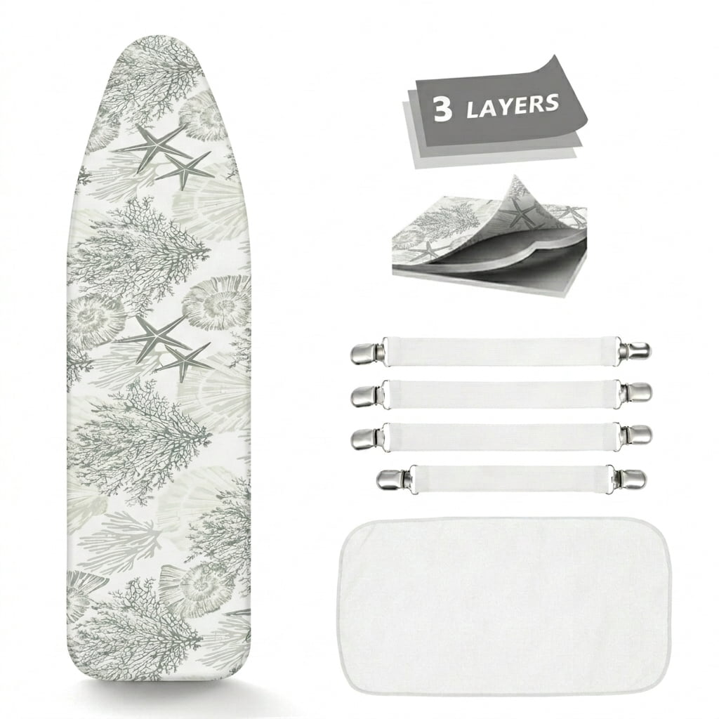 Ironing Board Cover and Pad 54×15in Ironing Board Cover with Elastic Edges Scorch Resistant Ironing Board Cover Set with Ironing Mat 4 Fasteners Easy Install Printed Pattern for Dorm Laundry