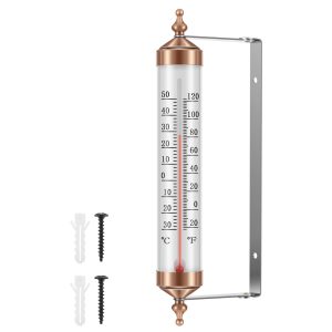 Hvxrjkn Indoor Outdoor Thermometer No Battery Needed, Decorative Vintage Bronze Wall Mounted Patio Thermometer Large Display Temperature Gauge