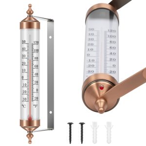 Hvxrjkn Indoor Outdoor Thermometer No Battery Needed, Decorative Vintage Bronze Wall Mounted Patio Thermometer Large Display Temperature Gauge