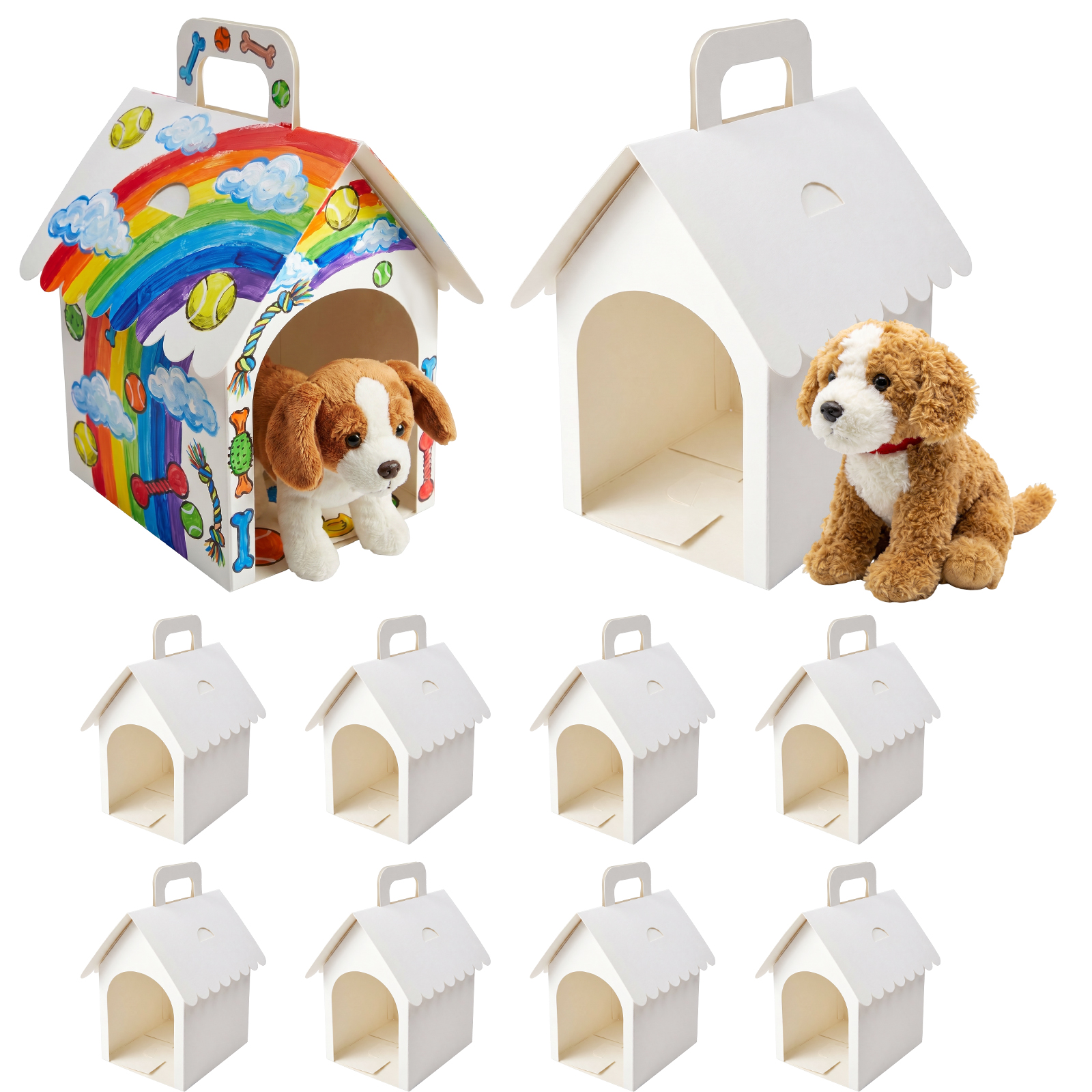 10 Pcs Puppy House Shape Favor Box 7.09x6.3x3.94" with Hole White Foldable Party Favor Case on the Theme of Adopt Puppy Present Item Painting DIY