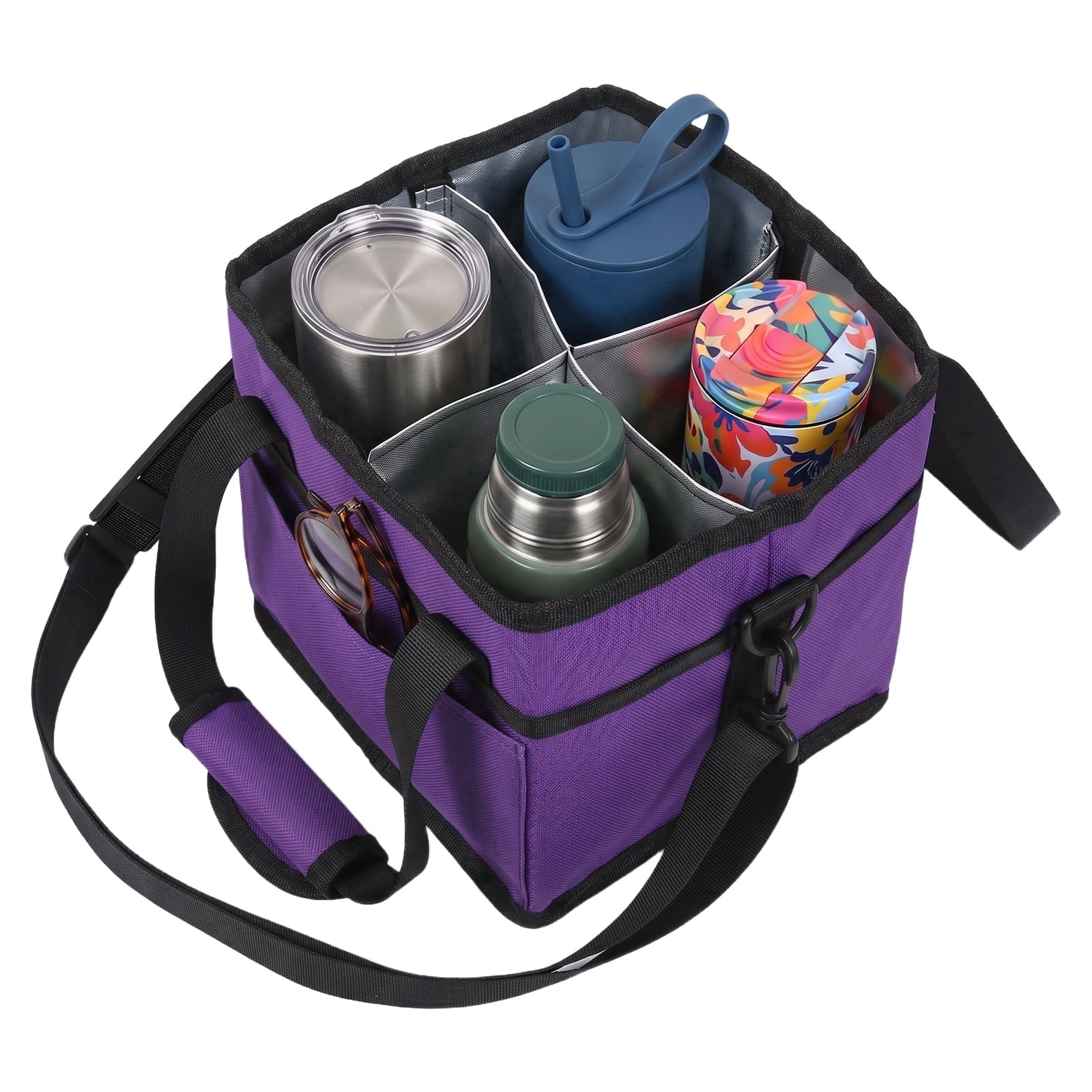 4 Cup Drink Carrier with Adjustable Divider Insulated Drink Caddy Portable Water Bottle Bag Reusable Drink Holder for Car Delivery Picnic Travel