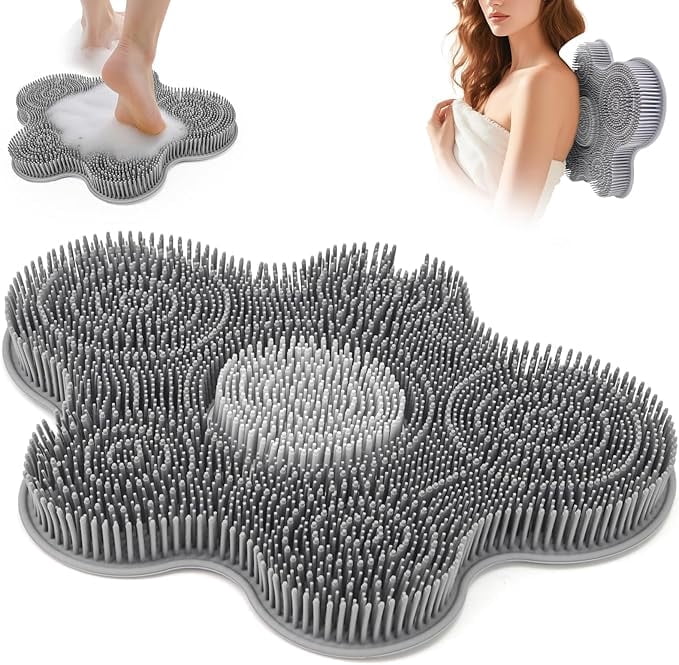 Evjurcn Shower Foot Scrubber Mat Silicone Back Exfoliating Cleaner, Feet Message Bath Washer Pad with Non-Slip Suction Cups - Without Bending, Improve Foot Circulation & Soothes Tired Feet