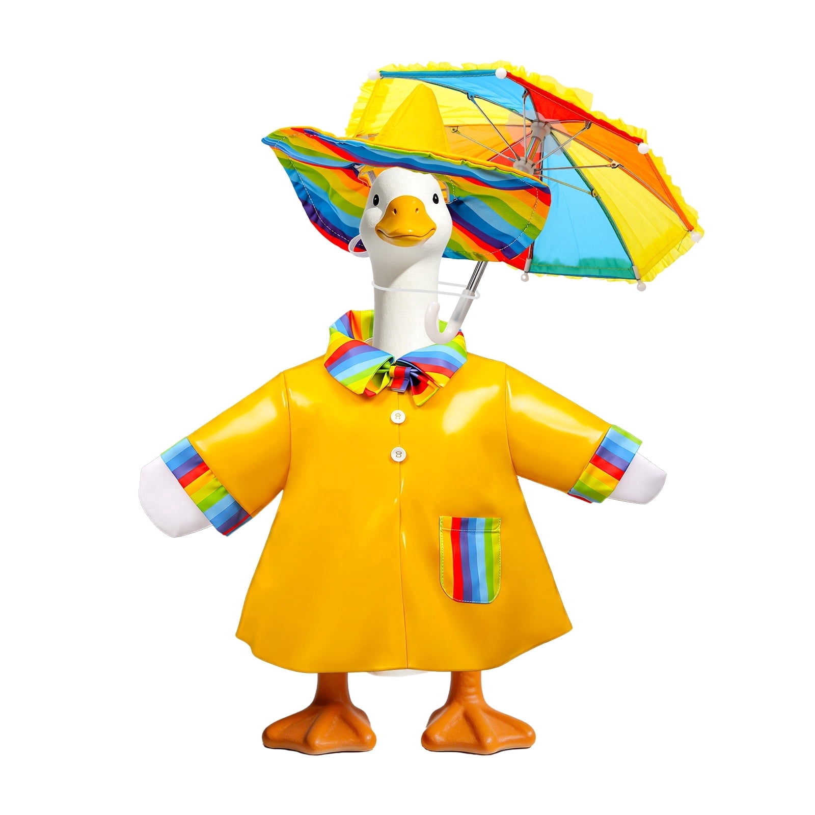 Raincoat Porch Goose Outfit Decorative 23 inch Yellow Lawn Goose Clothes with Umbrella Hat and Bow Spring Summer Garden Statue Dress Up Clothing for Garden Lawn Decor