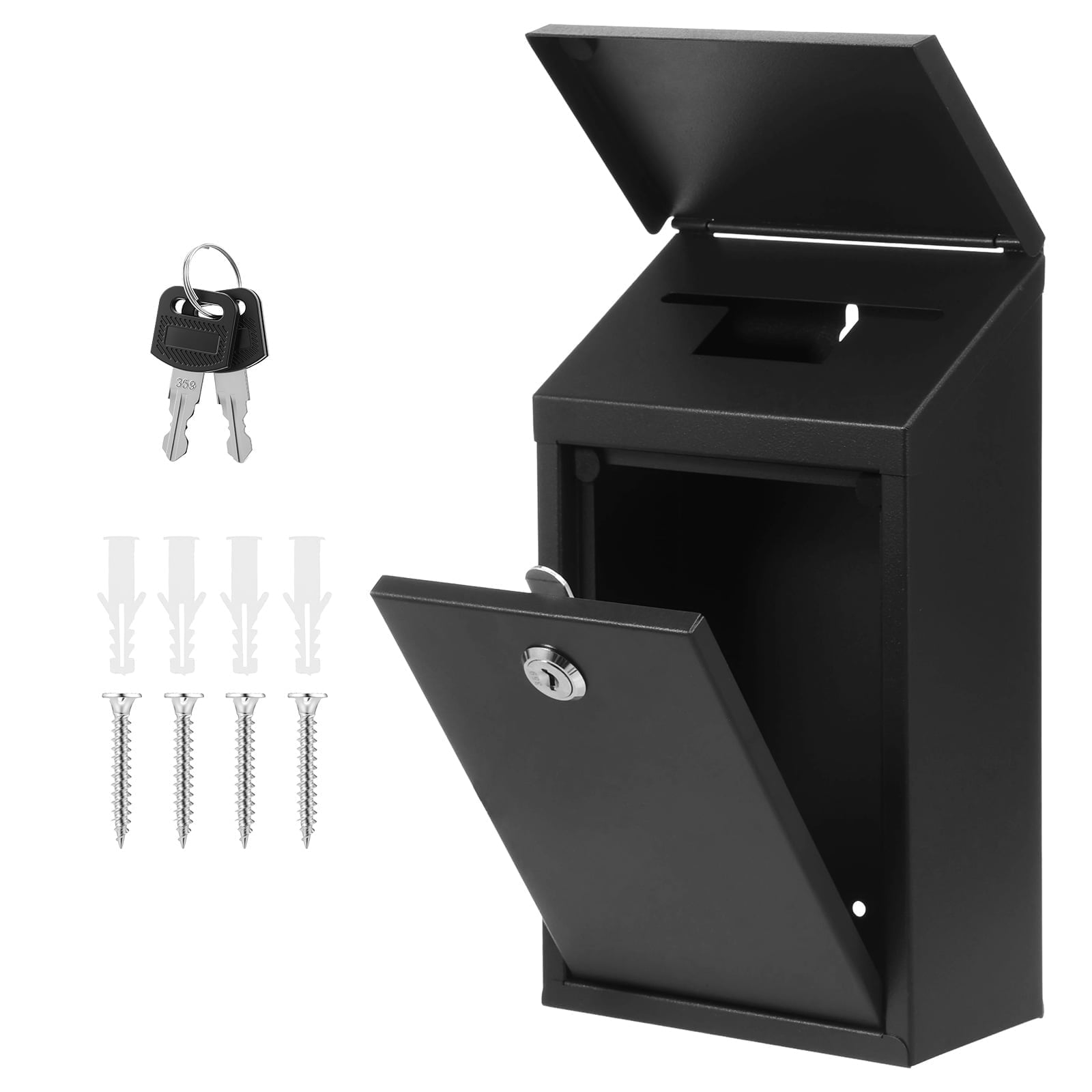 Metal Donation Box with Lock and 2 Keys Wall Mounted Cash Money Box with Slot for Cash Deposit Money Drop Boxes Suggestion Box Collection Box Ballot Box for Home Office Outdoor