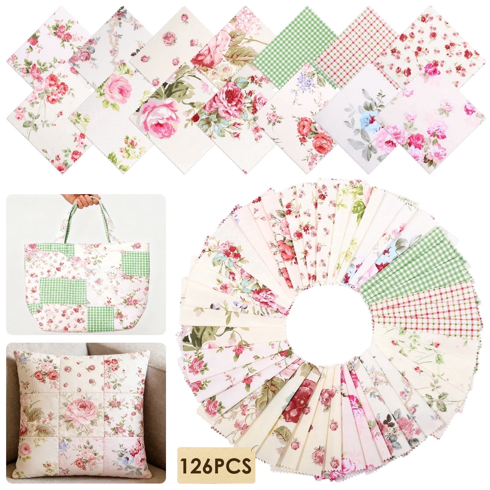 126 Pcs Quilting Cotton Fabric Squares 5x5 inch Precut Printed Charm Pack for Quilting Soft Quilting Fabric Floral Patchwork for DIY Sewing Crafts