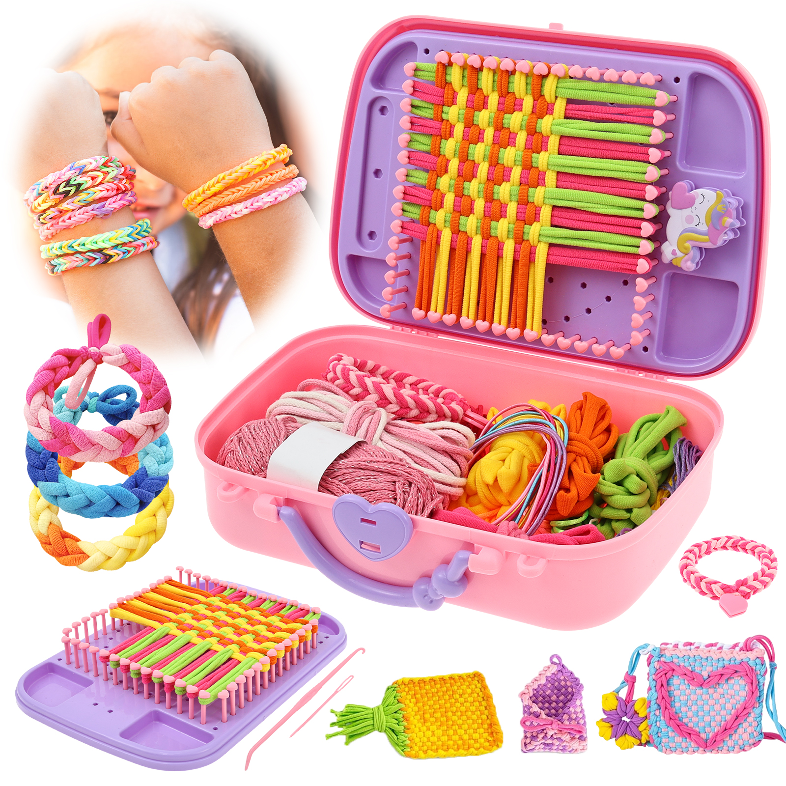 Friendship Bracelet Making Kit with Loom, Kids Jewelry Craft Set for Girls Ages 8-12, Includes Storage Box and Beads
