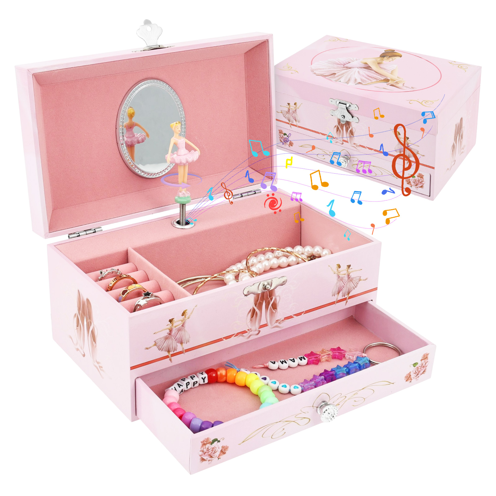 Classical Ballerina Musical Jewelry Box with Drawer and Dancing Ballerina,Girls Gifts for Kids Jewel Storage, Girls Music Box for Kids Ages 3-12 Gift