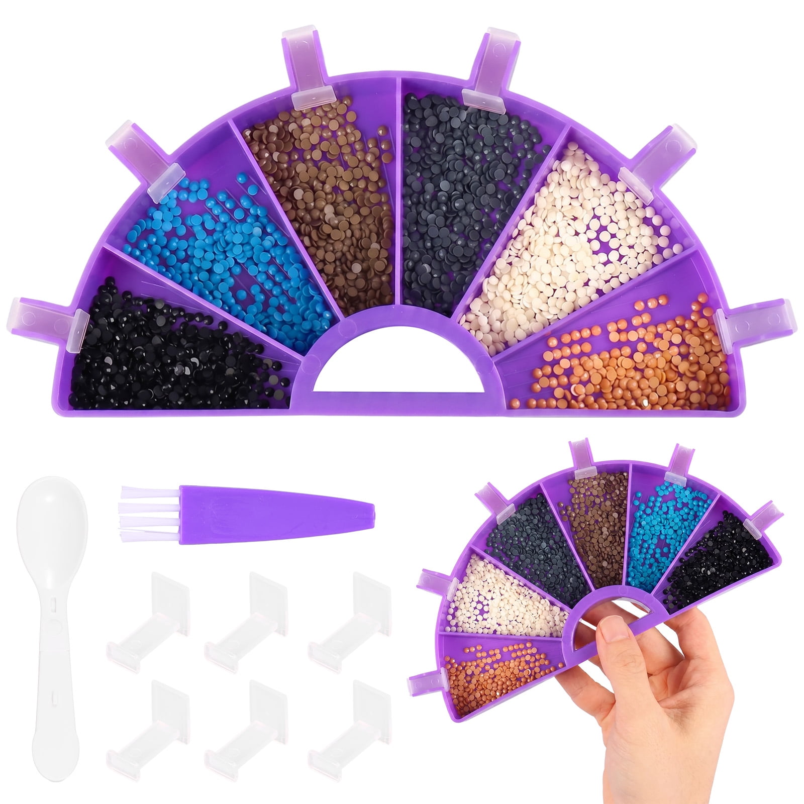 Diamond Art Painting Tray Kit 6 Grids Diamond Art Painting Accessories Tray Organizer with Multiple Stopper Divider for Cross Stitch Tool Bead Sorting Storage (Purple)