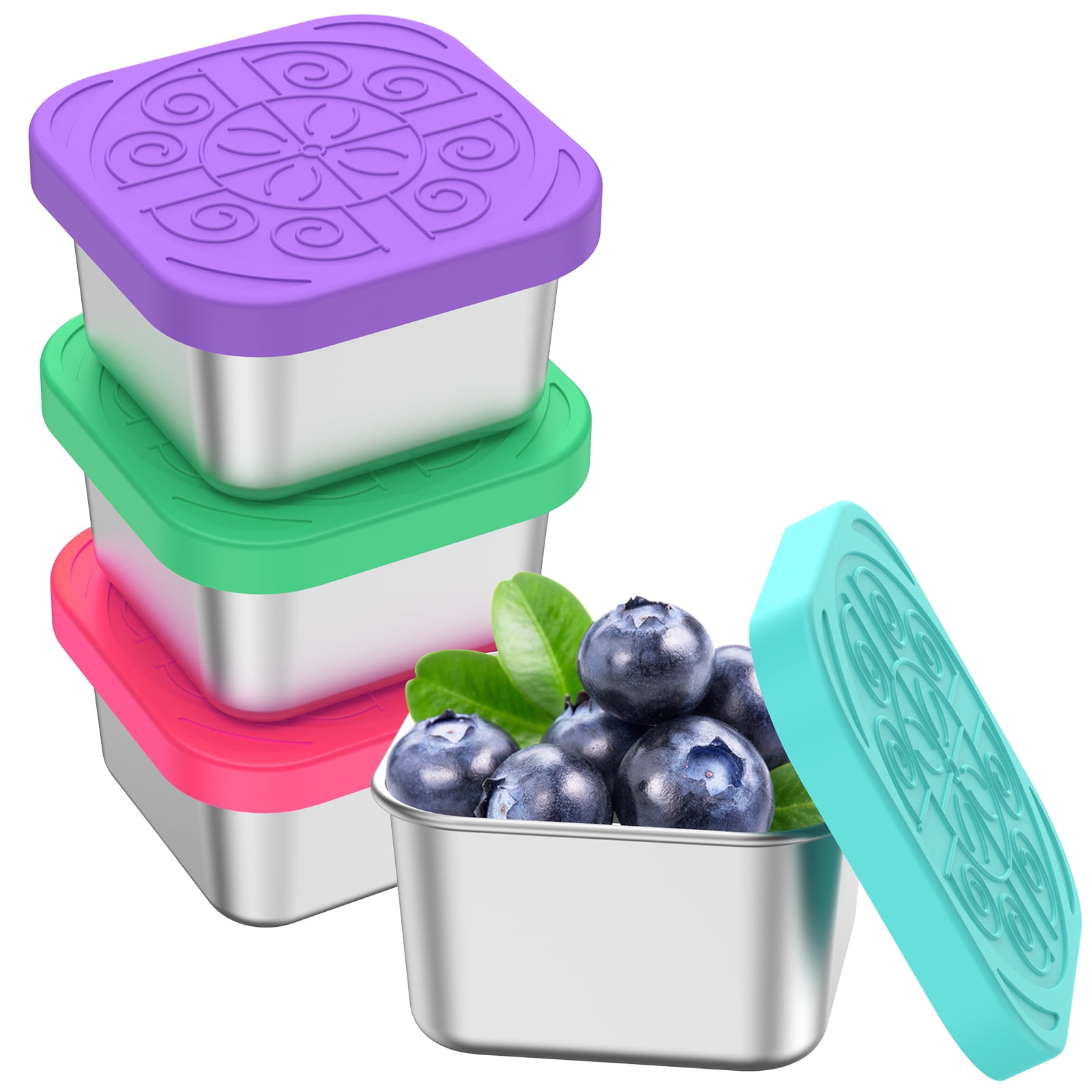 4-Pack Small Stainless Steel Snack Containers (2oz) ?C Mini Metal Food Storage Cups with Lids for Toddlers, Daycare, School & Travel
