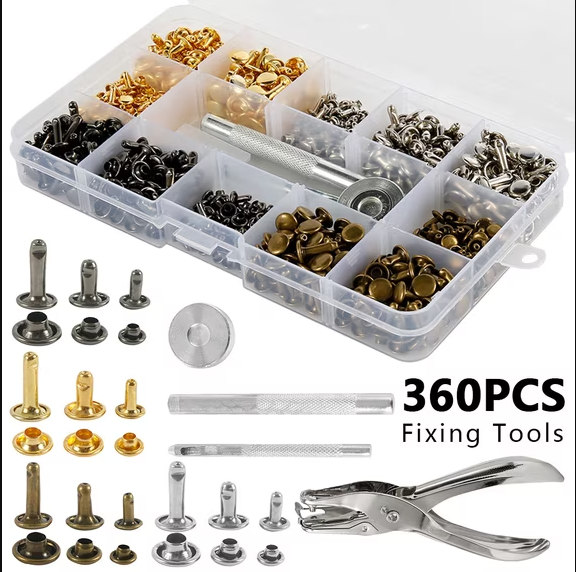 360 Sets Double Capped Rivets Copper Rivets and Burrs Washers Leather Copper Rivet Fastener for Belts Wallets Collars Leather DIY Craft Supplies