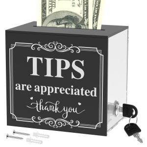 Acrylic Tip Jar for Bartender Tip Box Tip Jars Suggestion Box with Slot and Lock Money Jar Donation Box with Lock for Bar Restaurant Musician Car Driver, 3.94 x 4.72 x 5.35 inch