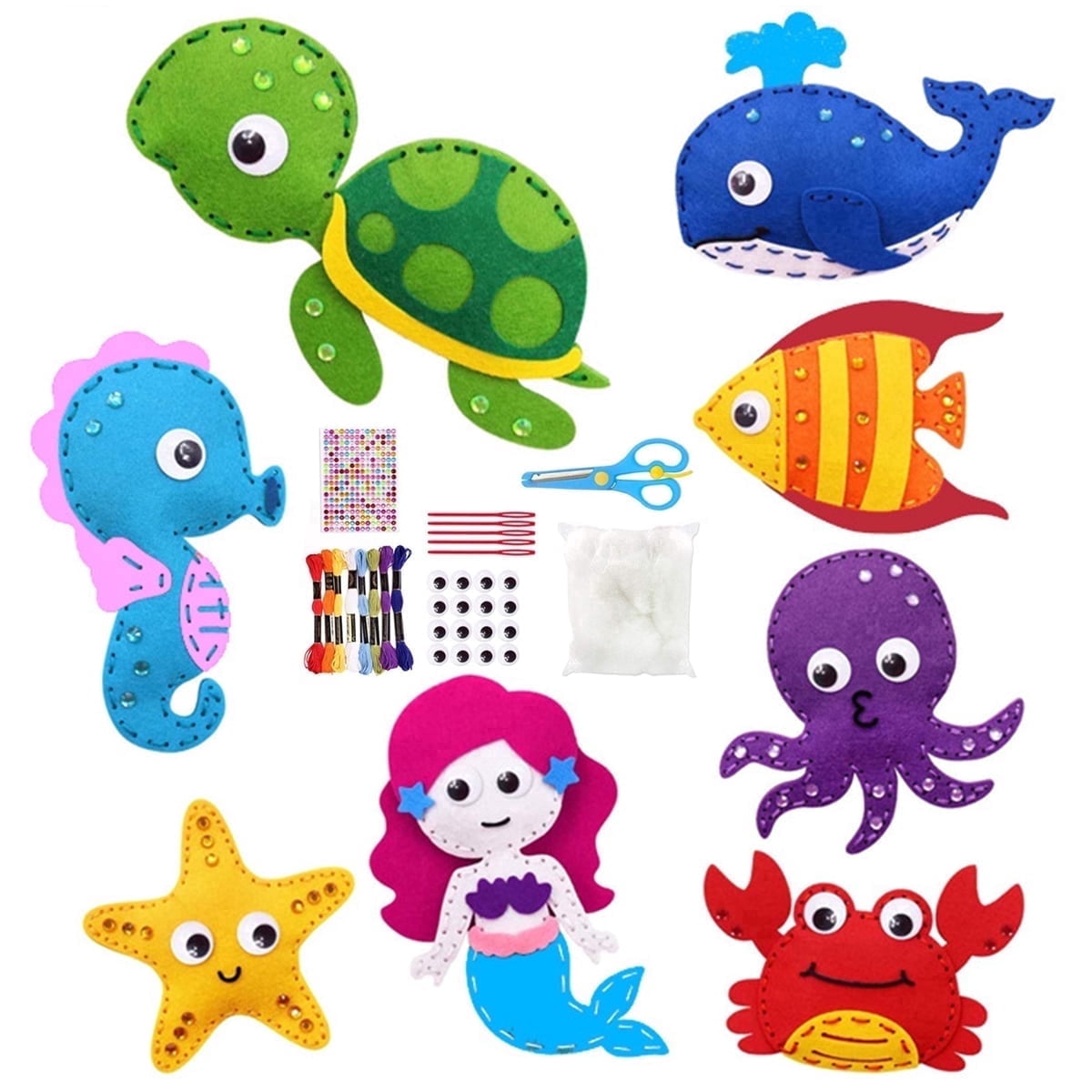 etcloudlive Sewing Kit for Kids Sea Animals Sewing Craft Set DIY Sewing Craft Kit Children My First Sewing Kit Beginners Educational Sewing Felt Toy for Girls and Boys Christmas
