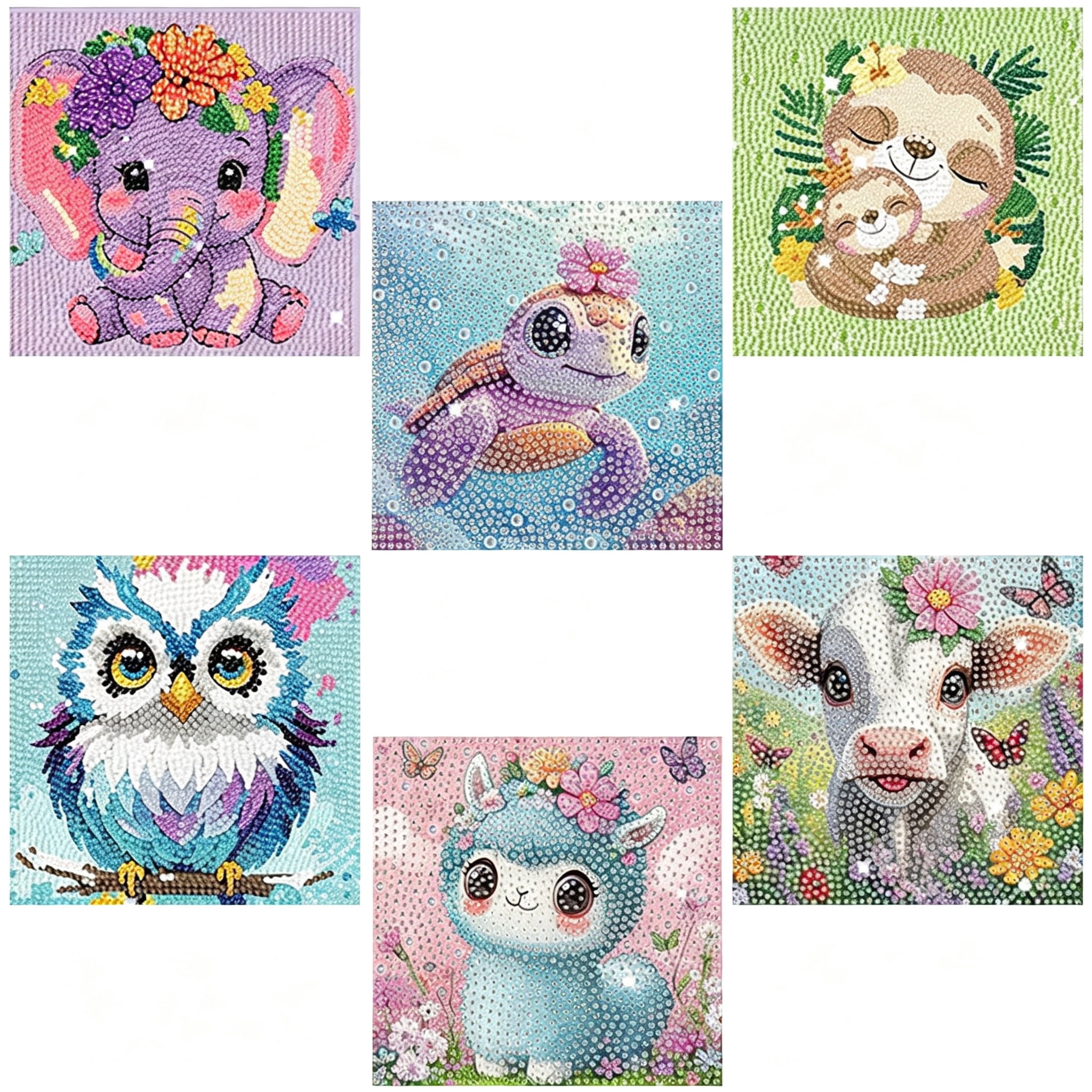 Kids Diamond Art Kits 6 Pack, 5D Round Full Drill Animal Gem Painting with Tools, 6x6 Inch Wall Decor
