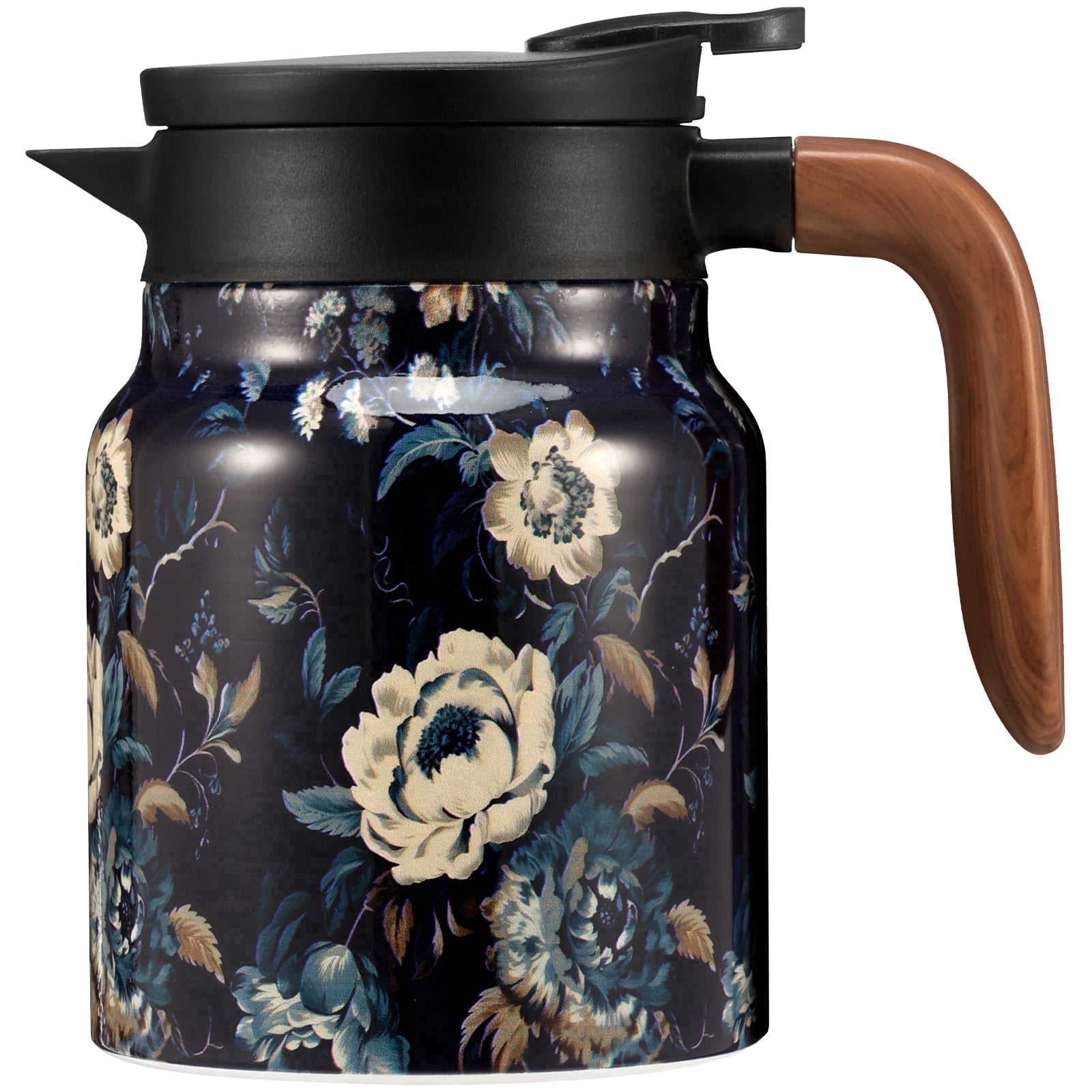 35 Oz Vintage Pattern Tea Pot Insulated Teapot Built-in Infuser, Stainless Steel Thermal Coffee Carafe with Comfortable Handle for Home Office Hot Beverage