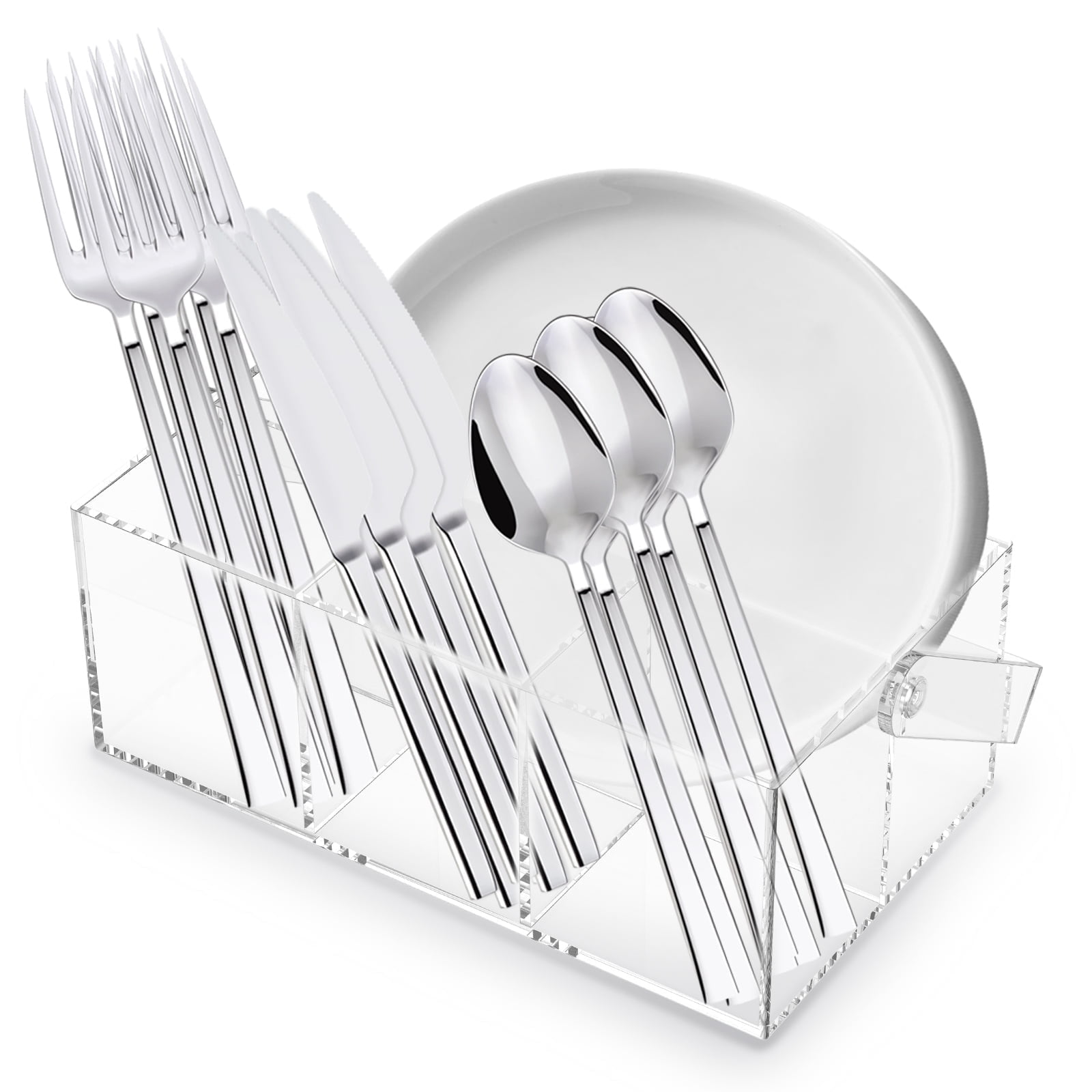 Acrylic Utensil Holder Silverware Organizer with Handle for Kitchen Table Indoor Outdoor Use Space-Saving For Buffet Picnic Party