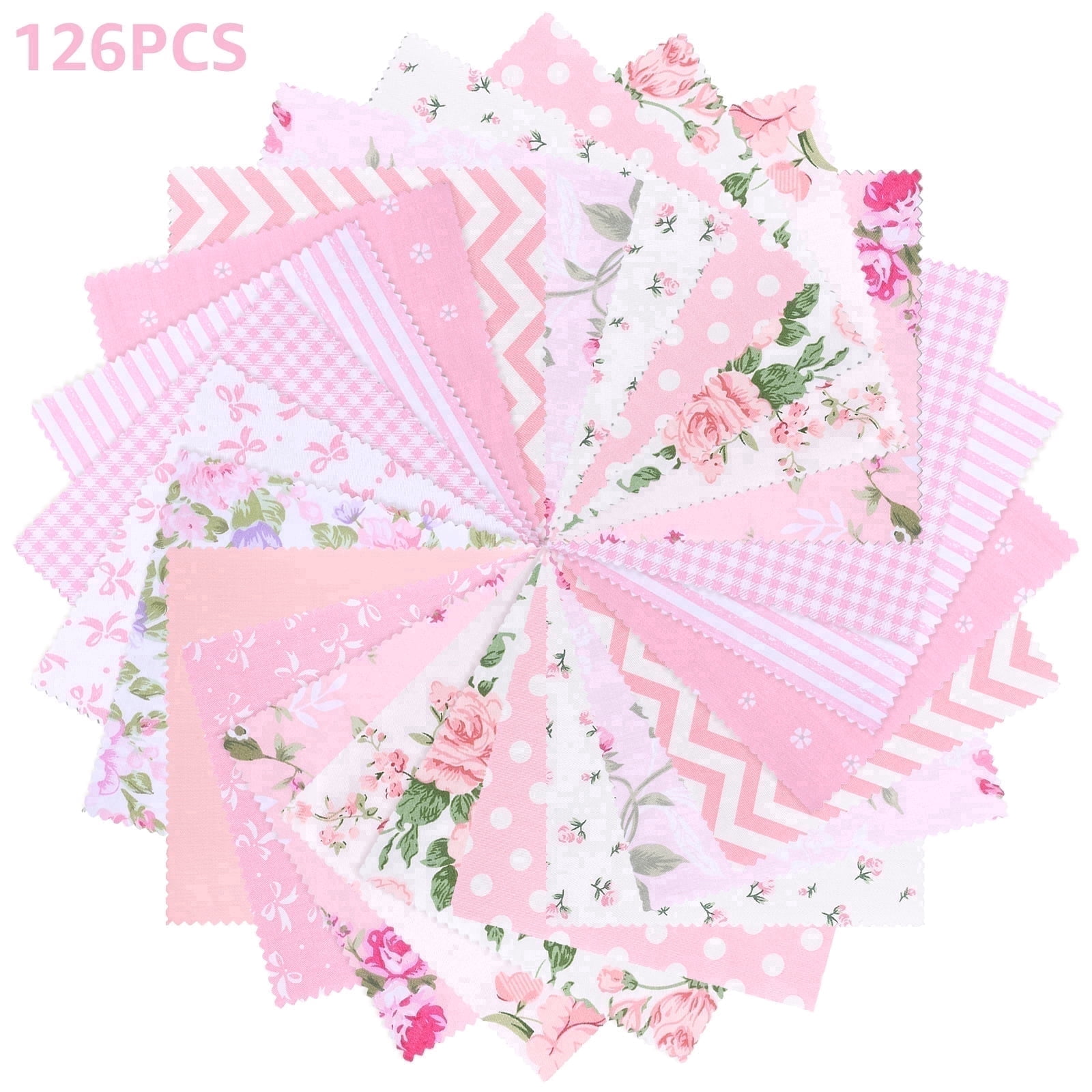 Evjurcn 126 Pcs Pink Charm Packs for Quilting 5 x 5Inch 100% Cotton Fabric Squares Soft Quilting Fabric Floral Patchwork for Sewing DIY Craft