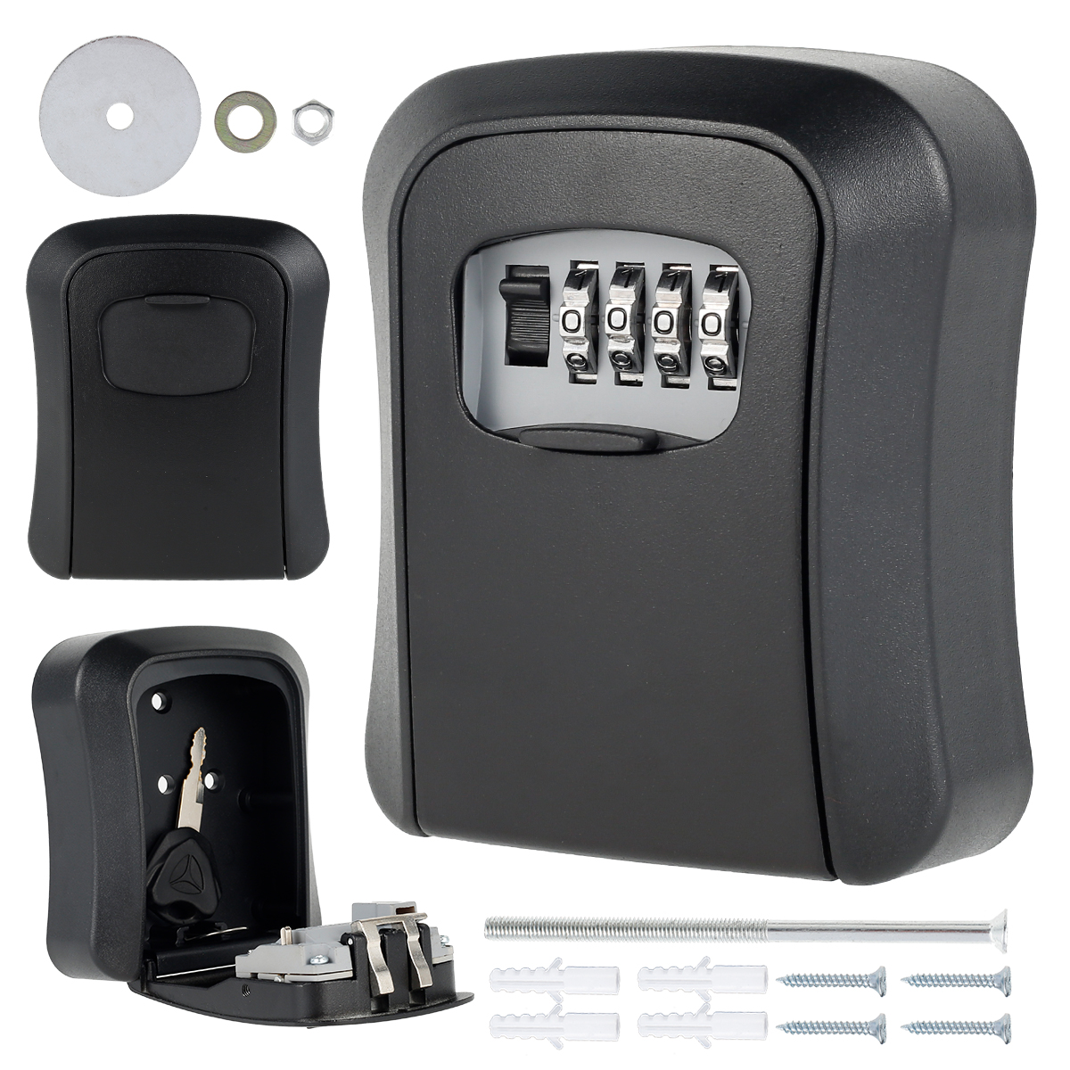 Key Lock Box with Code, Wall-Mounted Key Safe Box for House Keys, Outdoor Aluminum Alloy Security Lockbox with Weatherproof Rain Cover