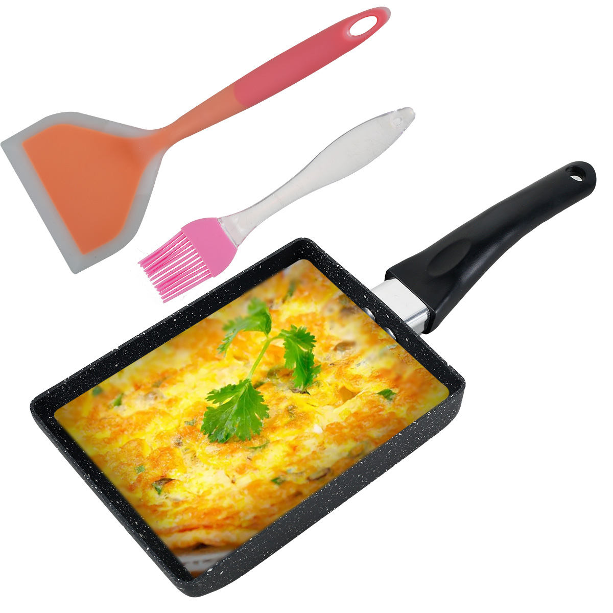Jetcloudlive Tamagoyaki Pan, Nonstick Japanese Egg Pan 7"x5", PFOA-Free Rectangular Omelet Pan with Silicone Spatula & Oil Brush, Induction Compatible Square Frying Pan