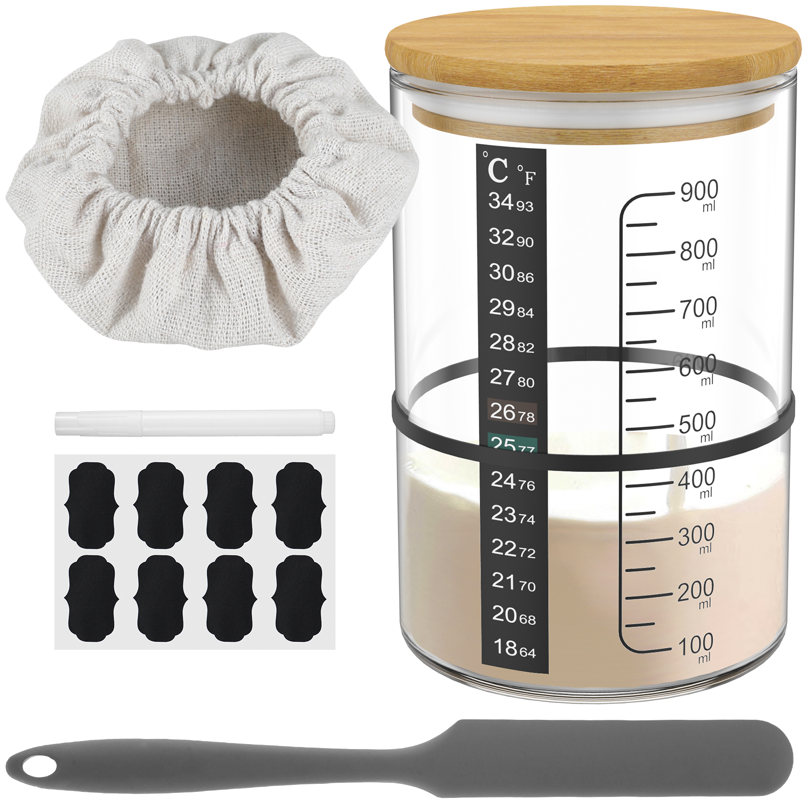 Sourdough Starter Jar Glass, 30oz Food Storage Jar Kit for Sourdough Bread Baking Supplies