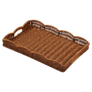 Imitation Rattan Tray Vintage Rectangular Serving Tray Decorative Tabletop Serving Baskets Multifunction Organizing Platter for Bread Fruit Tabletop Kitchen