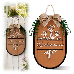 3D Wooden Front Door Welcome Sign - 16 Inch Oval Farmhouse Porch Decor - Hanging Wood Door Sign Plaque for Outdoor Home Decor & Housewarming Gifts