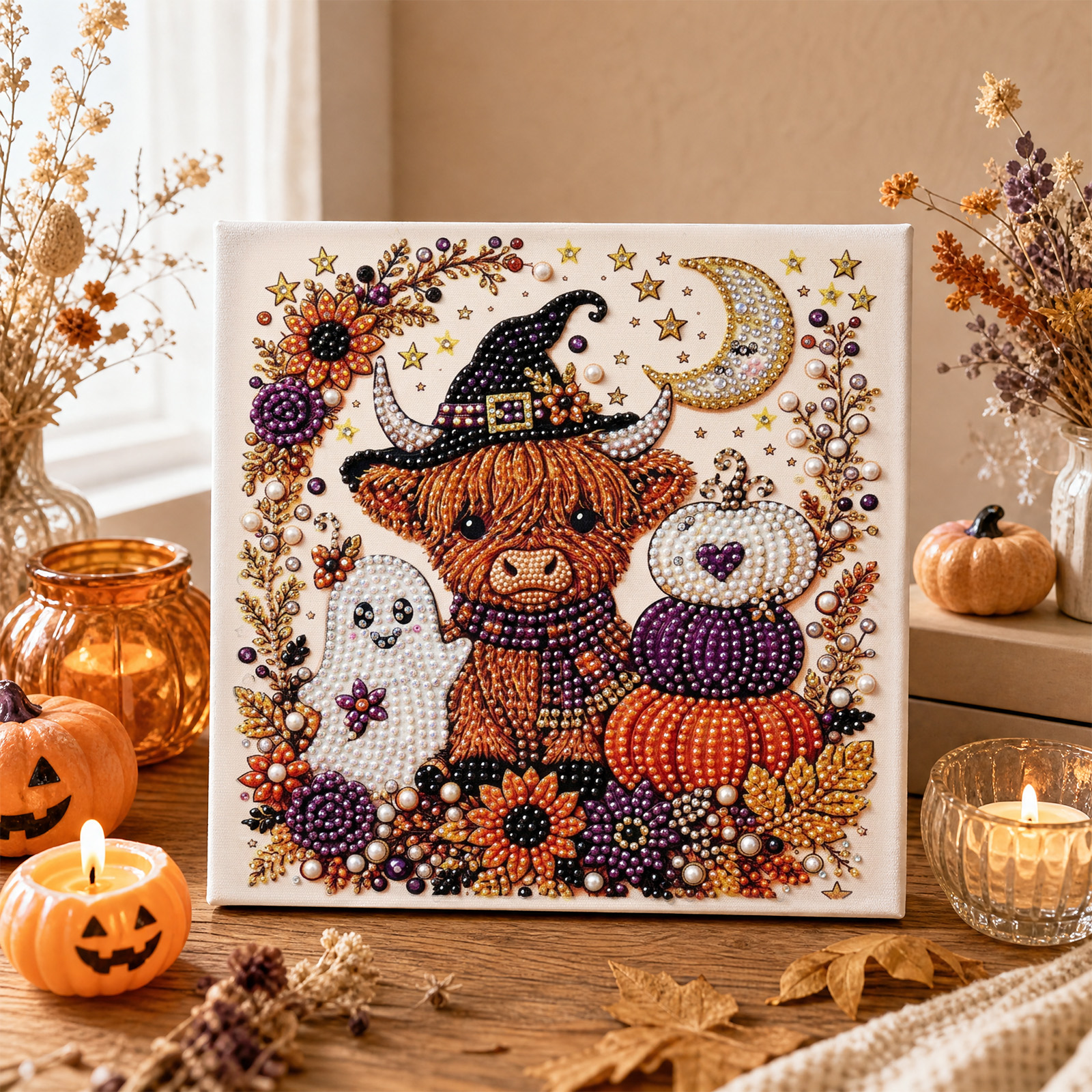 Halloween Ghost Pearl Art DIY Kit - Diamond Art Kits for Adults - Cute Pearl Art DIY Kit, Halloween Beads for Home Decor Wall Art, Beginner Seasonal Party Gift