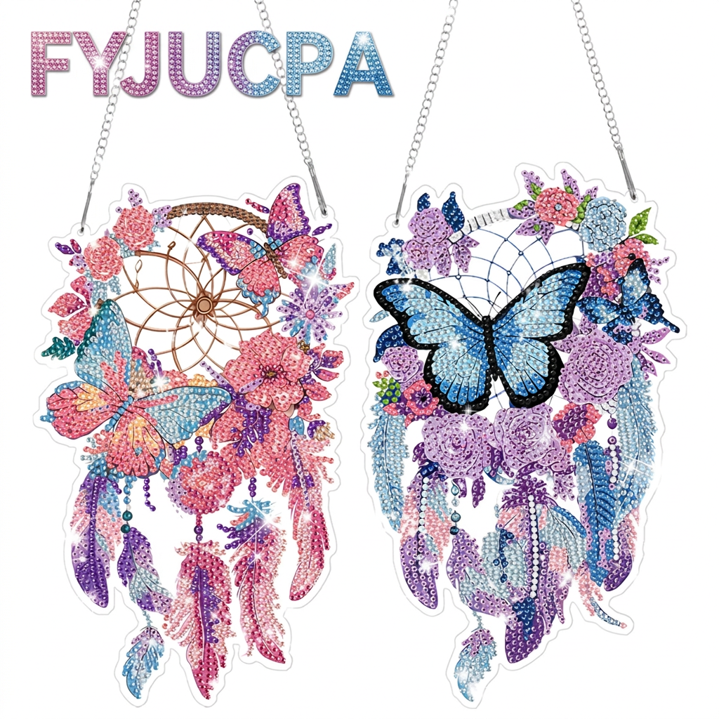 2Pcs Dreamcatcher Diamond Art Kit Acrylic DIY Rhinestone Art Hanging Ornament with Chain for Home Window Wall Decor