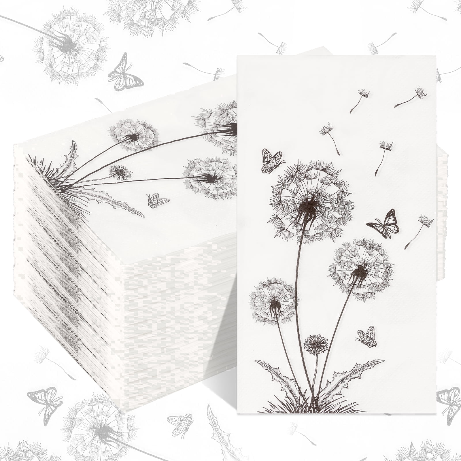 120 Pack Dandelion Paper Napkins, Disposable Guest Napkins, 2-Ply Decorative Hand Towels for Bathroom, Dinner Party, Wedding Table Decor, Folding 4.3 x 7.9 Inch