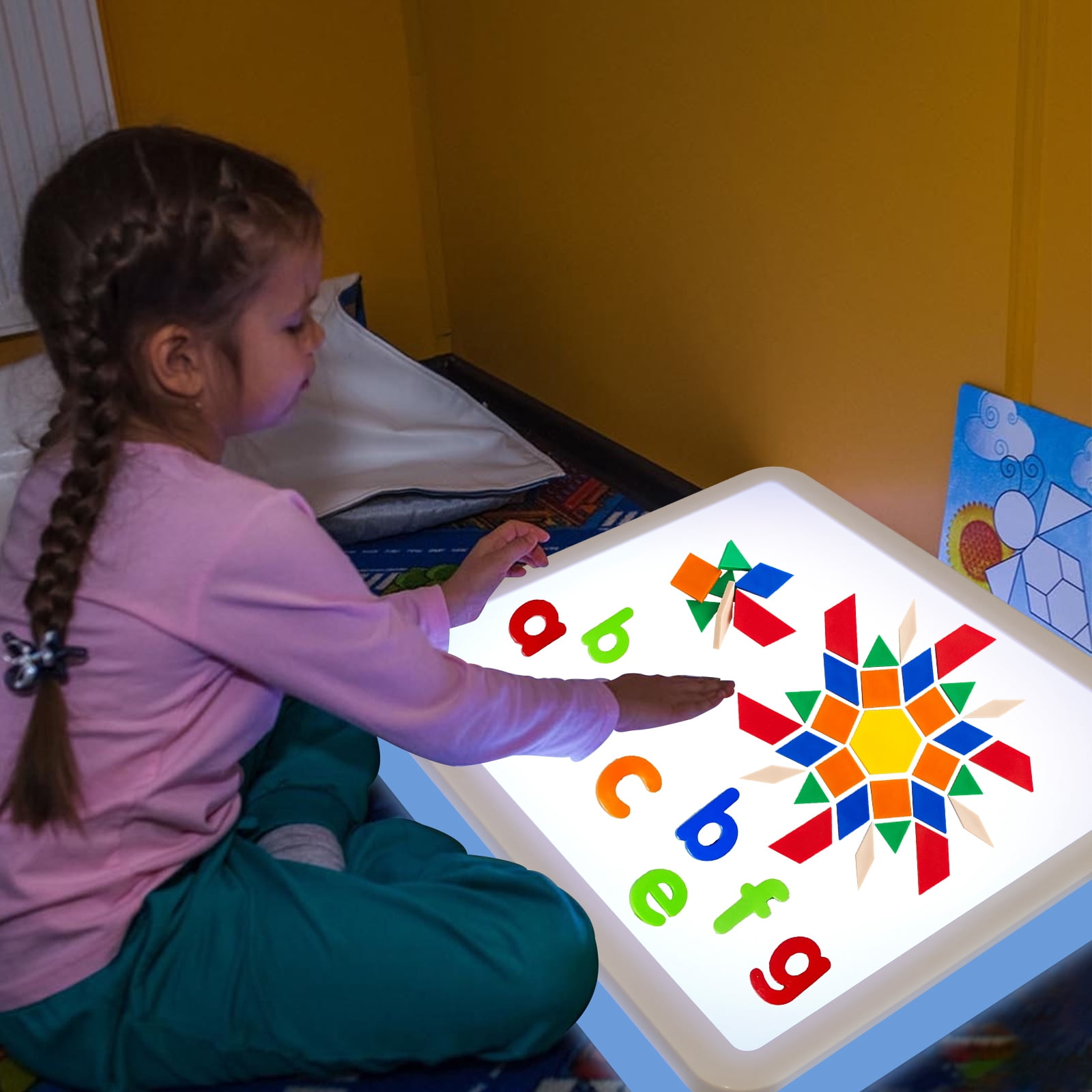 Tcwhniev Sand Painting Light Box, 16" Sensory Light Table, Adjustable 3 Color Temperature & 10 Brightness Levels, Portable LED Drawing Pad for Art, Tracing & Autism Therapy