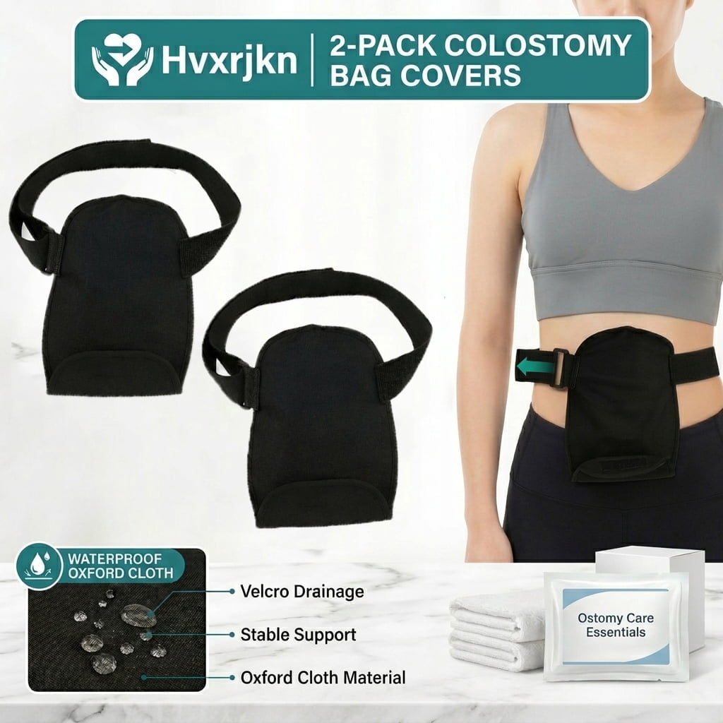 2Pcs Colostomy Bag Cover, Waterproof Ostomy Pouch Protector with Adjustable Belt, Reusable Ileostomy Stoma Support Cover for Women Men