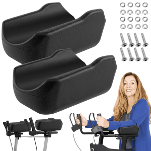 2 Pcs Rollator Armrest Pad for Upright Walker, Universal Replacement Forearm Support Cushions with Wood Base and Full Hardware Kit, Black 7.09x4.72 in