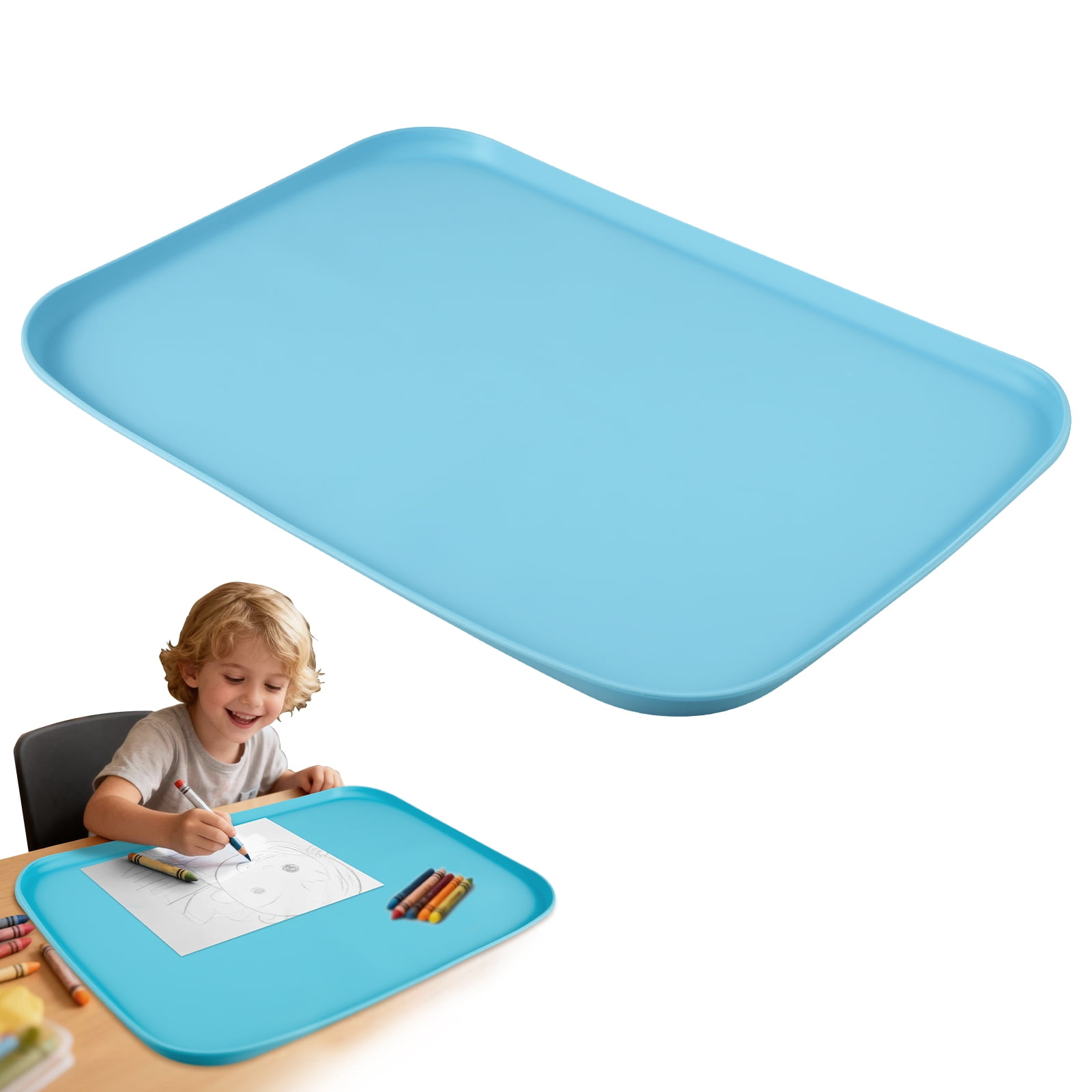 Tcwhniev Silicone Craft Mat for Painting, Resin, DIY Projects, 24" x 16" Non-Stick Table Protector with Raised Edges, Heat Resistant, Washable Blue
