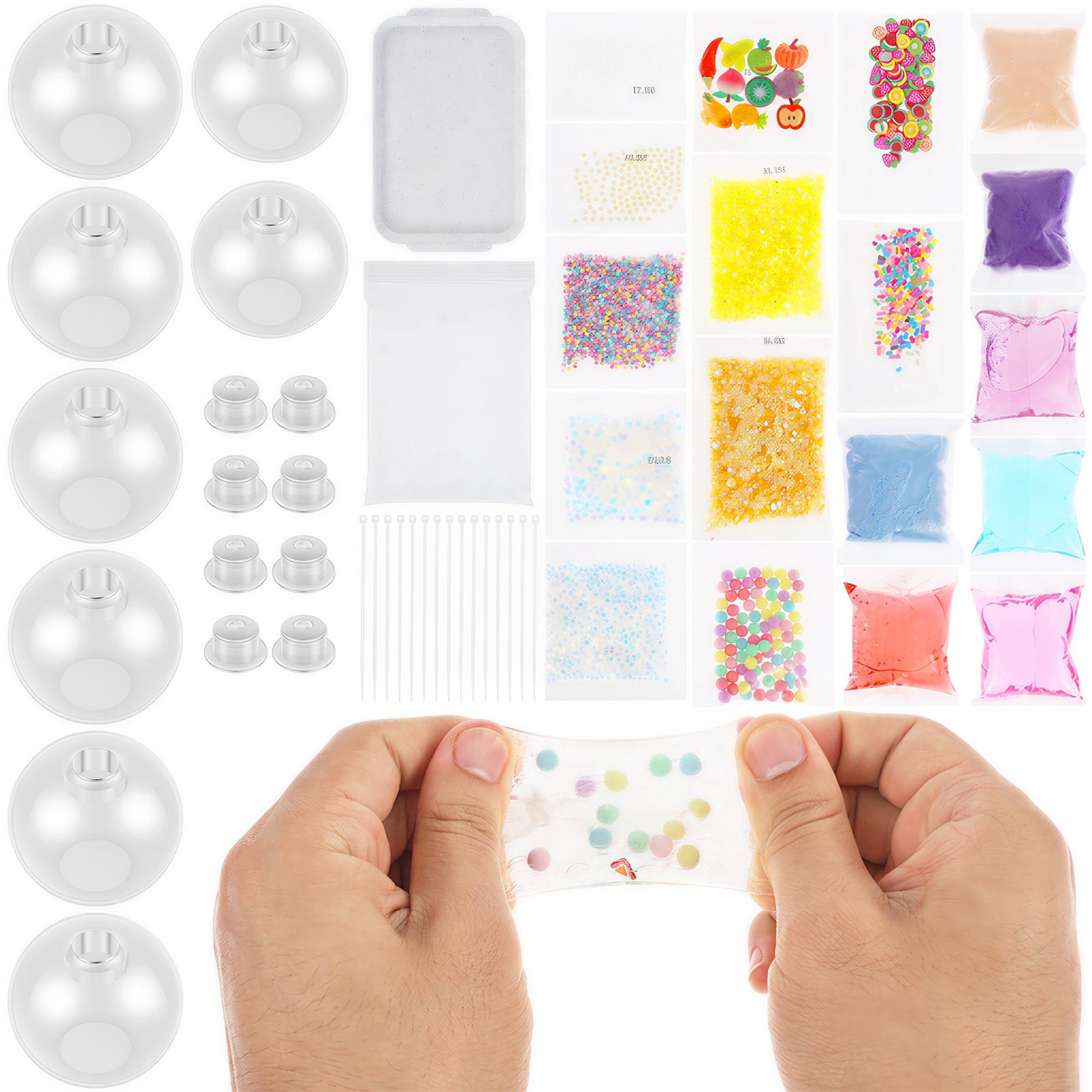 Stress Ball Making Kit for Adult with 8 TPR Skins 15 Zip Ties Fillings Clay Tray Fun Stress Ball Maker Kit for DIY Craft