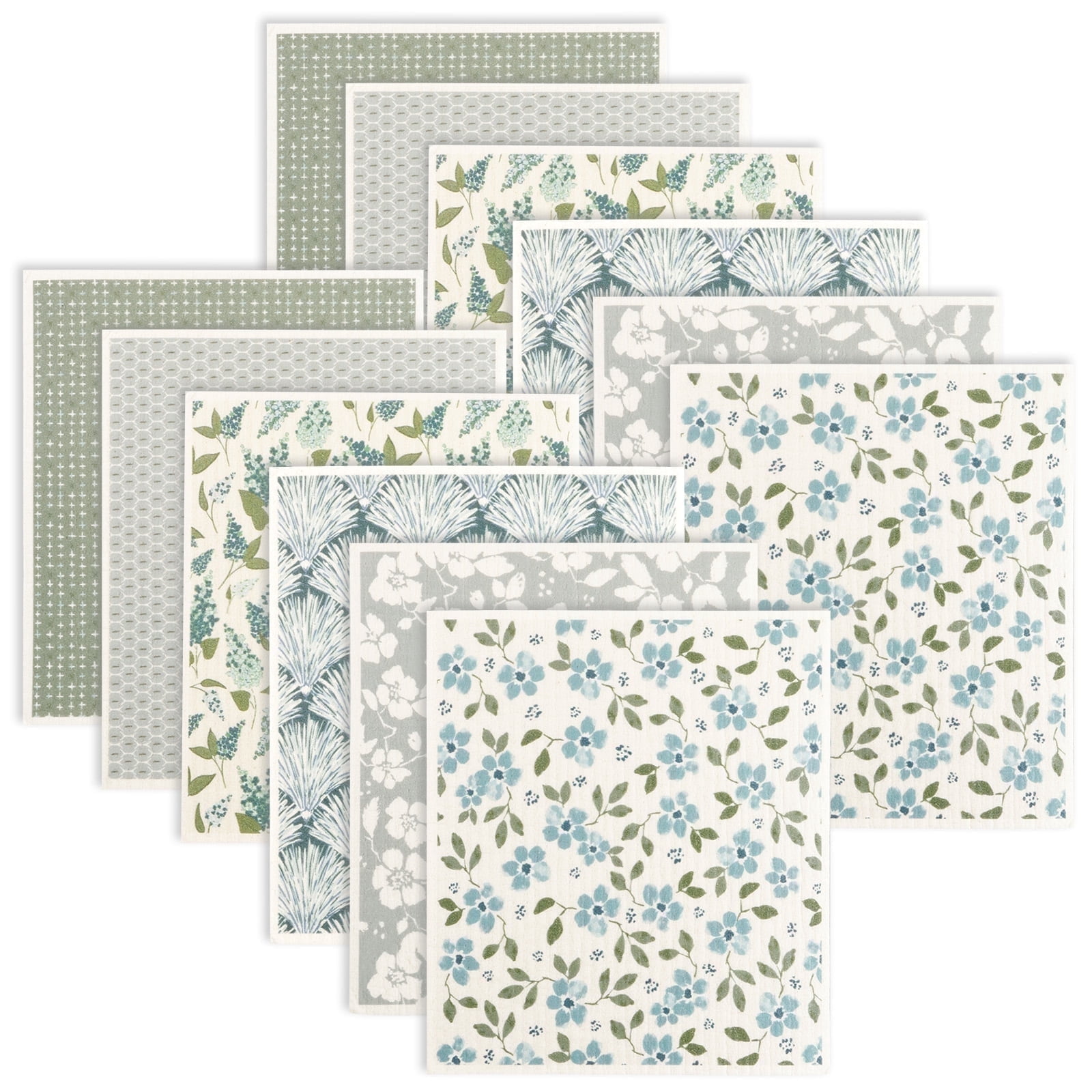 12 Pack Swedish Dishcloths, Reusable Kitchen Dish Towels, Biodegradable Cellulose Sponge Cloths for Washing Dishes, 7.7 x 6.7 in