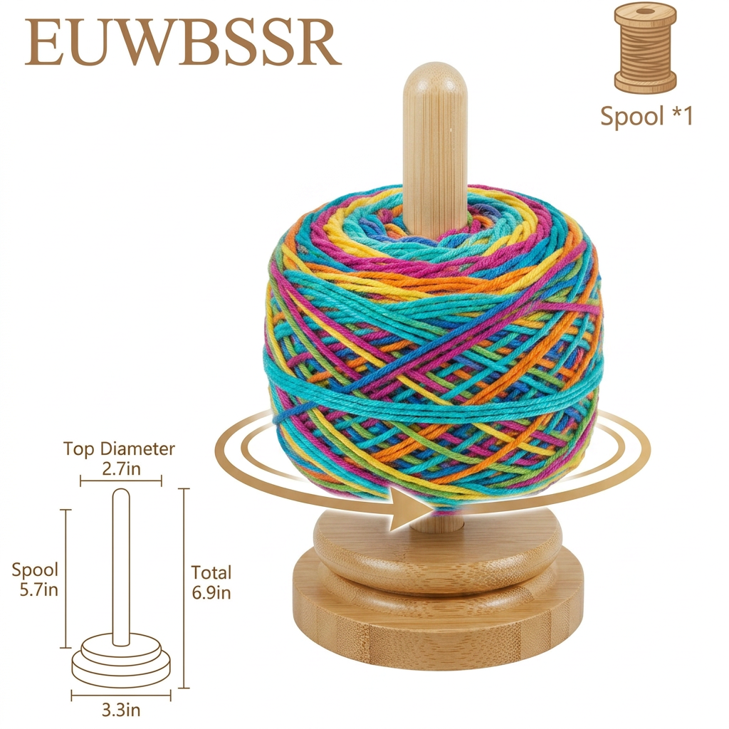 EUWBSSR Wooden Yarn Holder Rotatable Bamboo Yarn Skein Spinner Revolving Yarn Ball Stand Dispenser Crochet Accessory for Knitting Crocheting