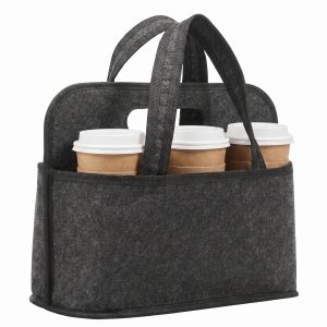 6 Cup Drink Carrier for Delivery, Felt Reusable Coffee Cup Holder Bag, Portable Beverage Caddy with Handle for Car Travel, Grey