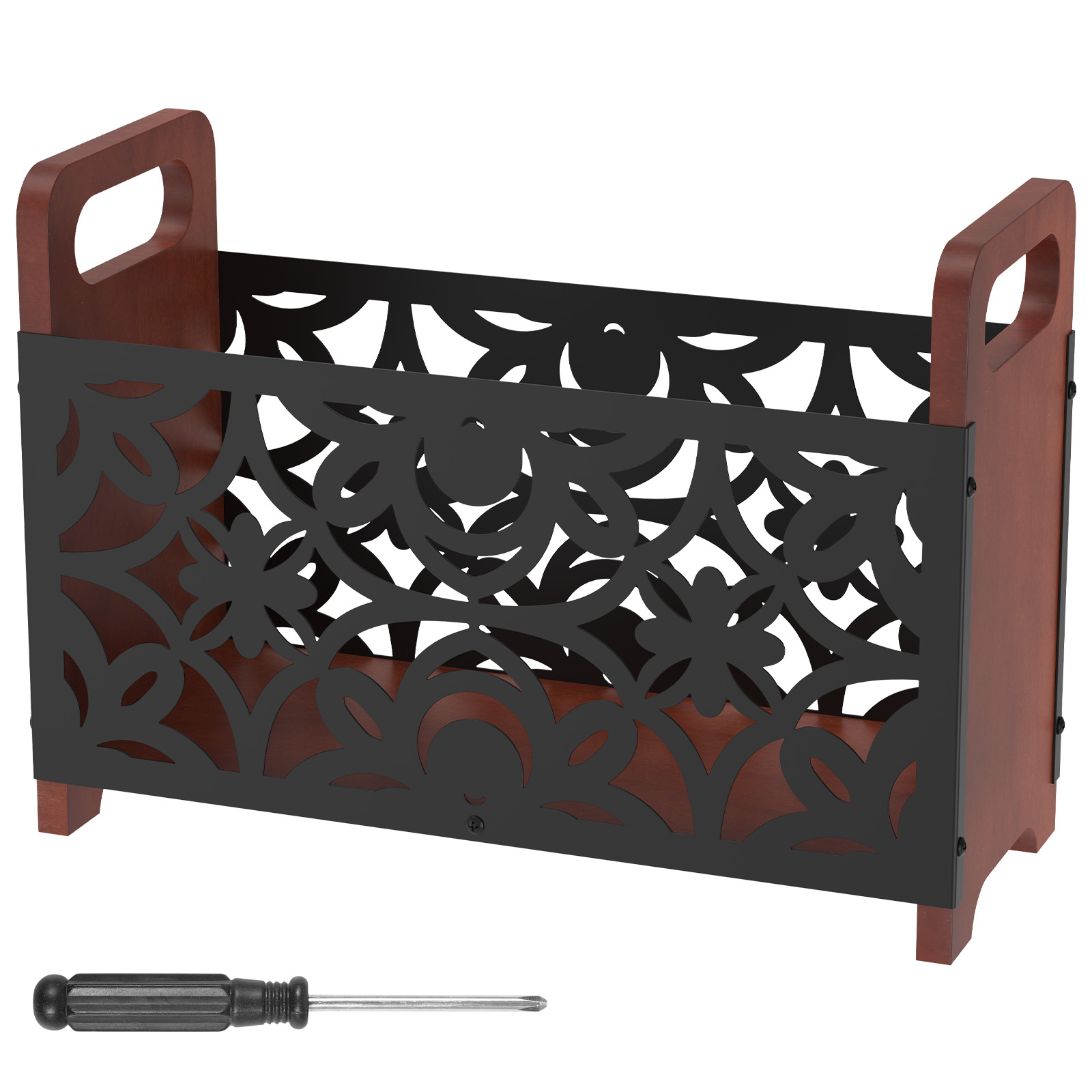 Wood Magazine Rack with Metal Wire Basket and Handle, Farmhouse Magazine Holder Organizer for Coffee Table, Bookshelf and Beside Recliner