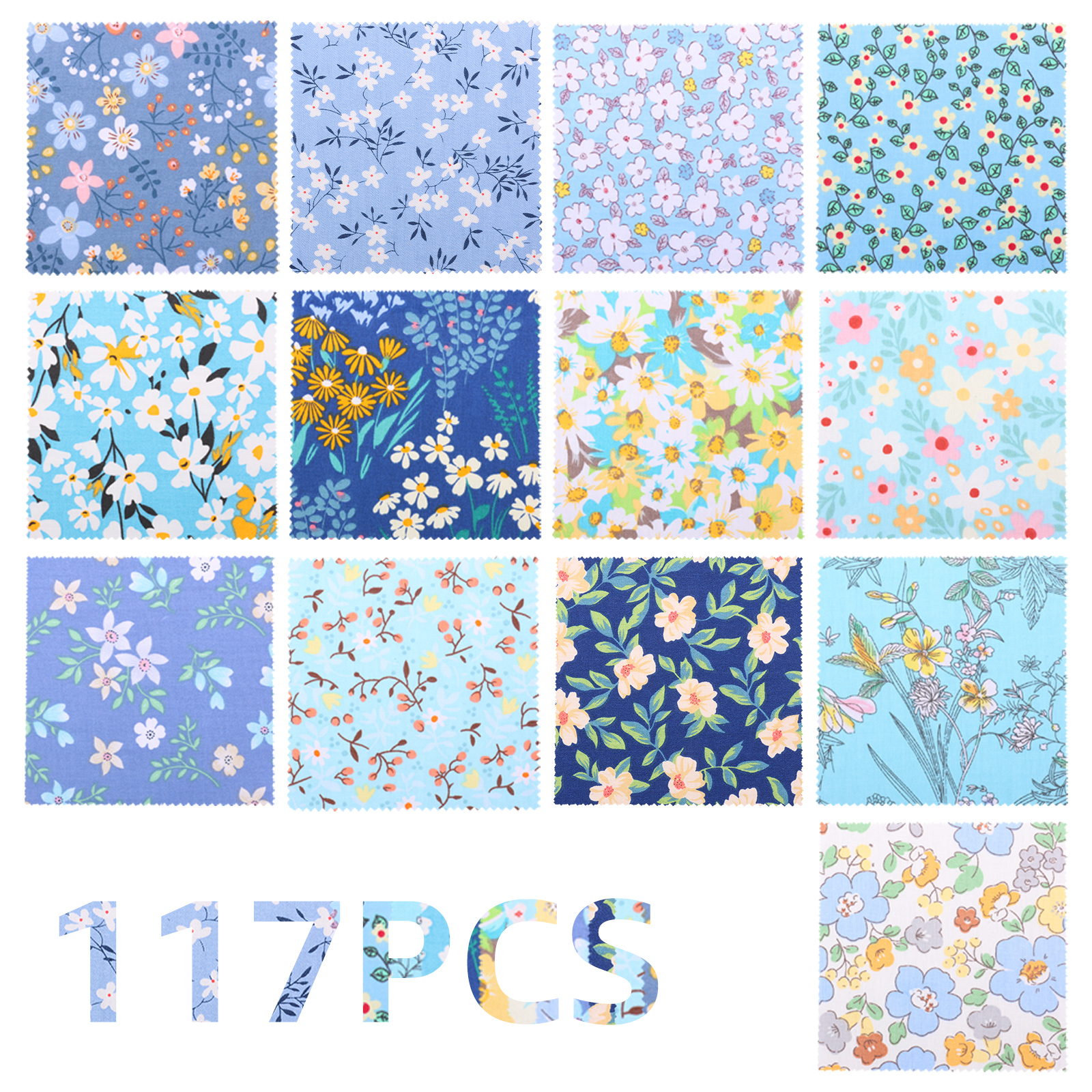 Toorise Cotton Fabric Squares 117 Pcs 5x5in Precut Quilt Squares Charm Pack Assorted Floral Patterns for Sewing DIY Quilting Patchwork Beginners