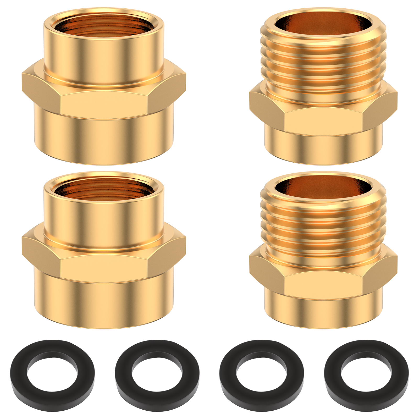 4 Pack Garden Hose Adapter Pressure Washer Fitting, Solid Brass Water Hose Connector, M22 Female to 3/4" Ght Threaded Joint for Yard Watering and Cleaning