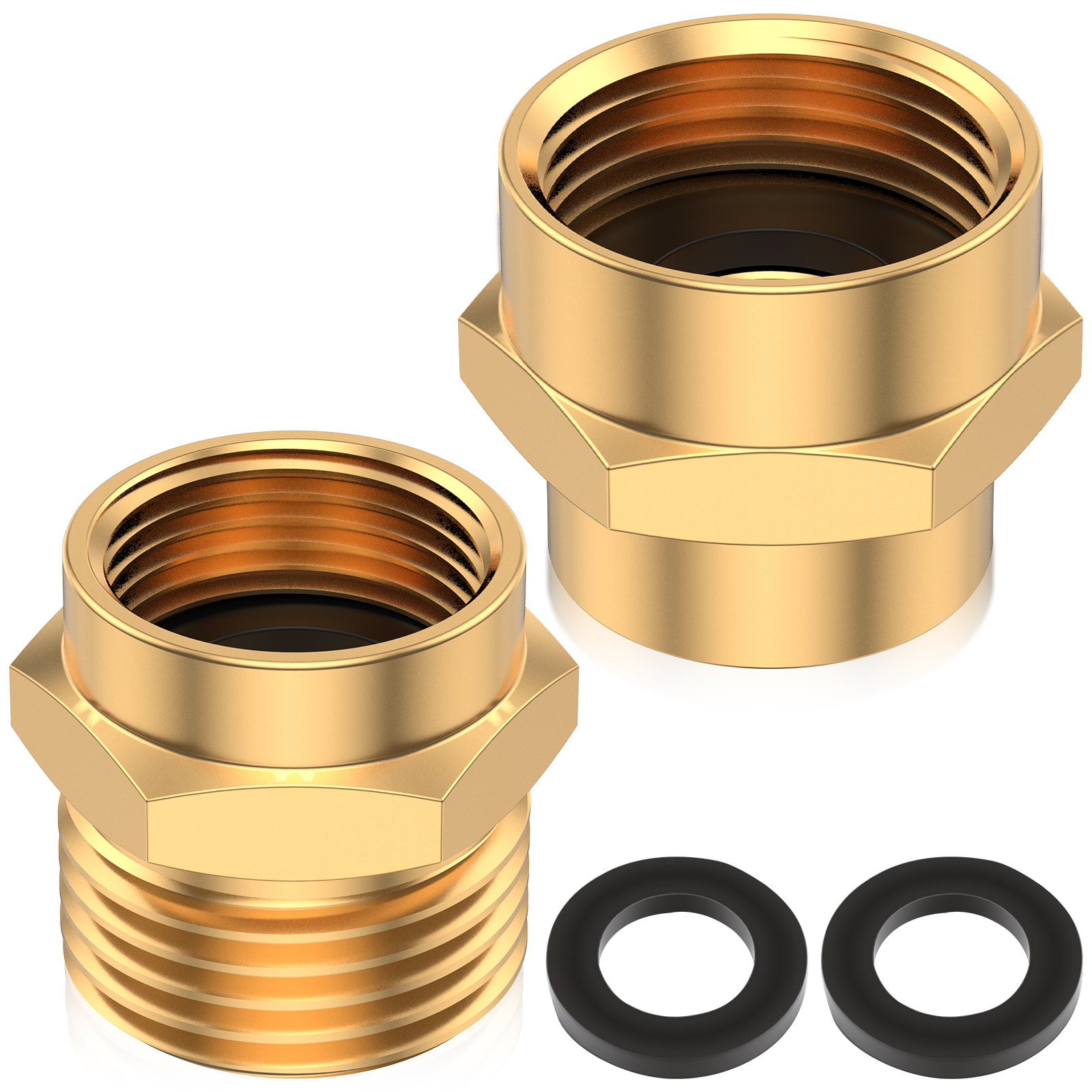 2 Pack Garden Hose Adapter Pressure Washer Fitting, Solid Brass Water Hose Connector, M22 Female to 3/4" Ght Threaded Joint for Yard Watering and Cleaning