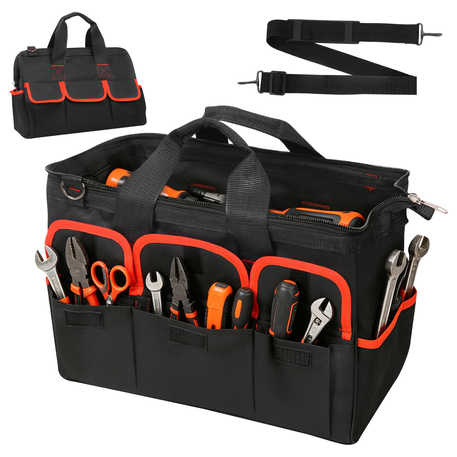OKYMOTOR Heavy-Duty Tool Bag 16 inch Waterproof Canvas Storage Tote Organizer with Strap