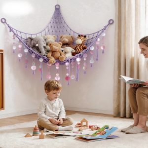 Stuffed Animal Hammock, Macrame Boho Corner Plush Toy Net Organizer for Kids Room & Nursery Decor