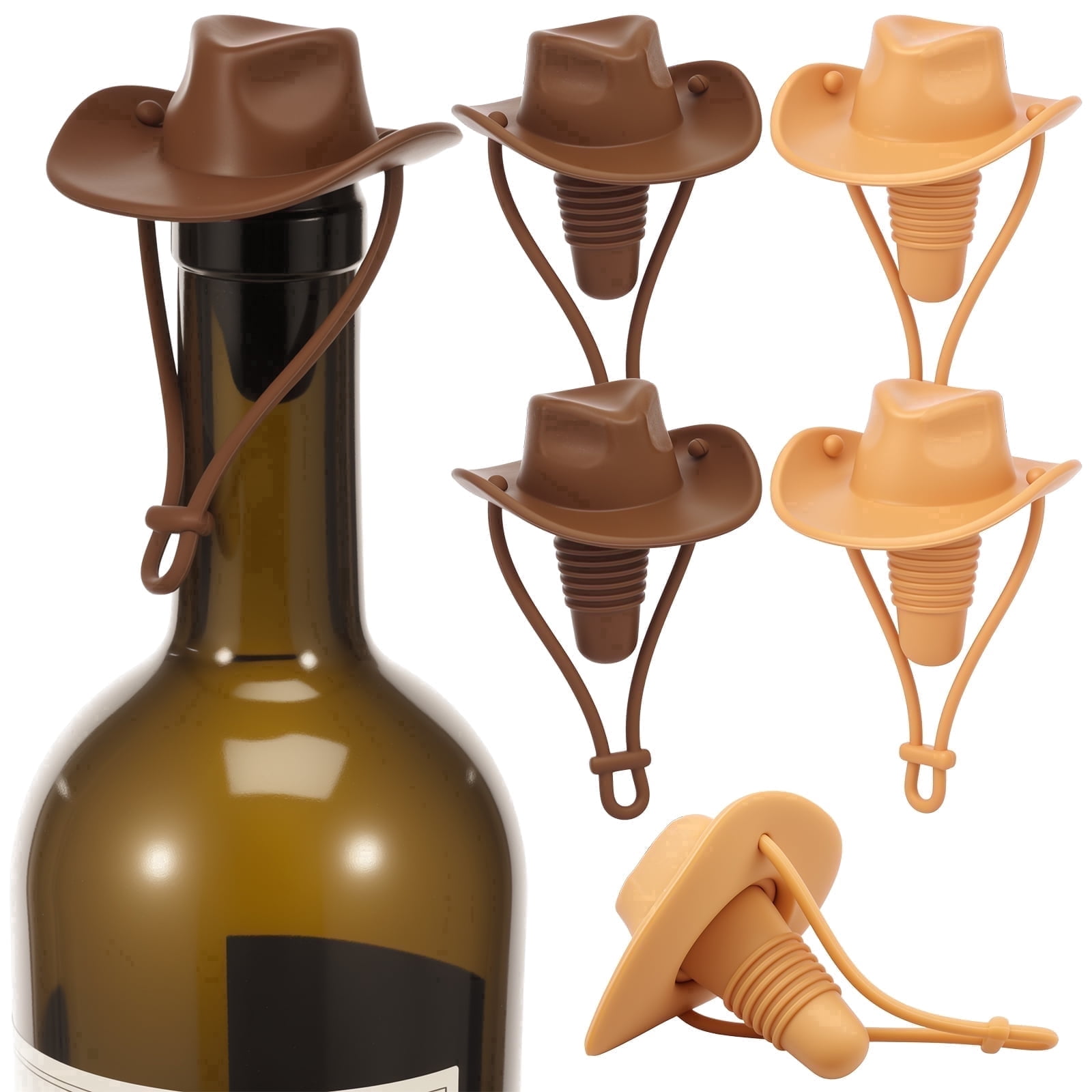 6 Pcs Cowboy Hat Silicone Wine Stopper, Leakproof Reusable Bottle Stoppers Keep Wine Fresh, Funny White Elephant Gifts for Men, Party Set