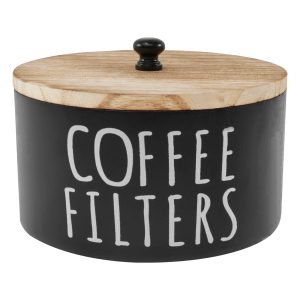 FVKRNYZ Coffee Filter Holder Wooden Coffee Filter Storage Container with Lid 6.3" x 3.5" Coffee Filter Dispenser Basket for Bar Counter Coffee Bar Decor