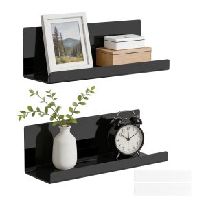 2 Pack Acrylic Floating Shelves, No Drilling Wall Mounted Adhesive Wall Shelf, 11.8 inch Display Shelves for Bathroom Bedroom Kitchen Organizer, 10lb Capacity