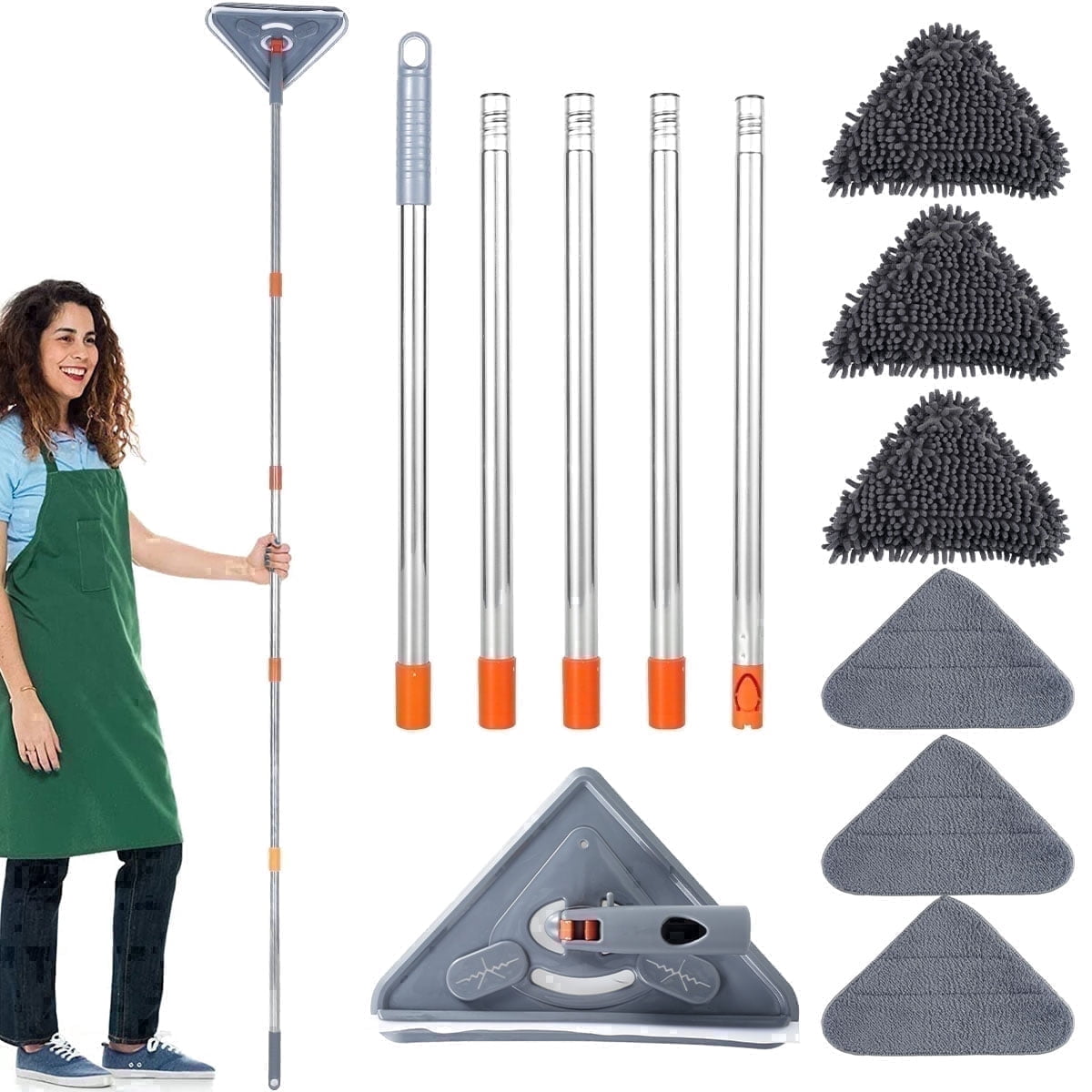 Wall Cleaner Mop 85 Inch Triangle Wall Cleaning Mop with Long Handle Squeegee and 6 Pads Microfiber Duster for High Ceiling Baseboard